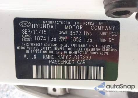 2016 Hyundai Accent Se from USA, damaged, VIN KMHCT4AE6GU017339
